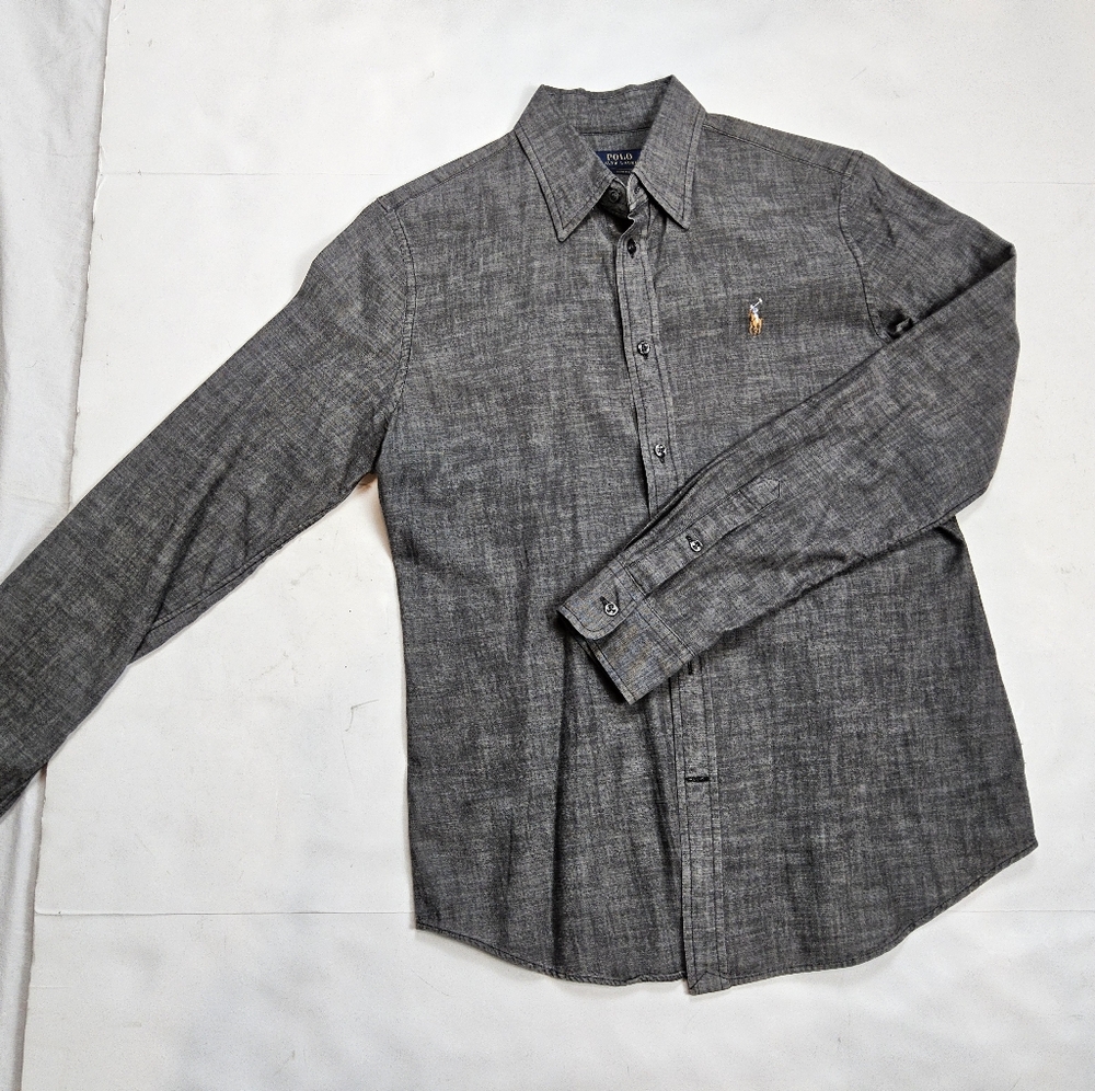 Polo by Ralph Lauren Women Button Up  Gray  Dress Shirt 100% Cotton SZ 10 (#